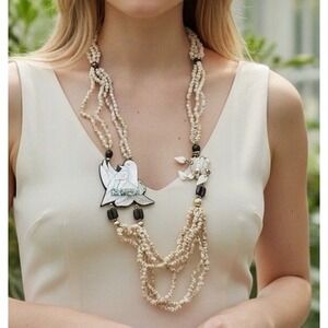 VINTAGE Mother of Pearl Inlay Necklace Puka Beads BOHO SURFER  Lee Sands